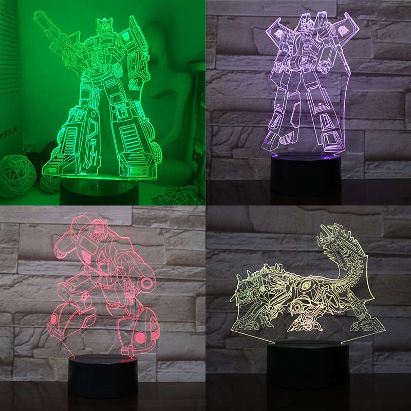 Transformers Optimus Prime Bumblebee Anime Abbildung 3d Led Lampe Schlafzimmer Roboter Manga Nacht Lichter Kinderzimmer Decor